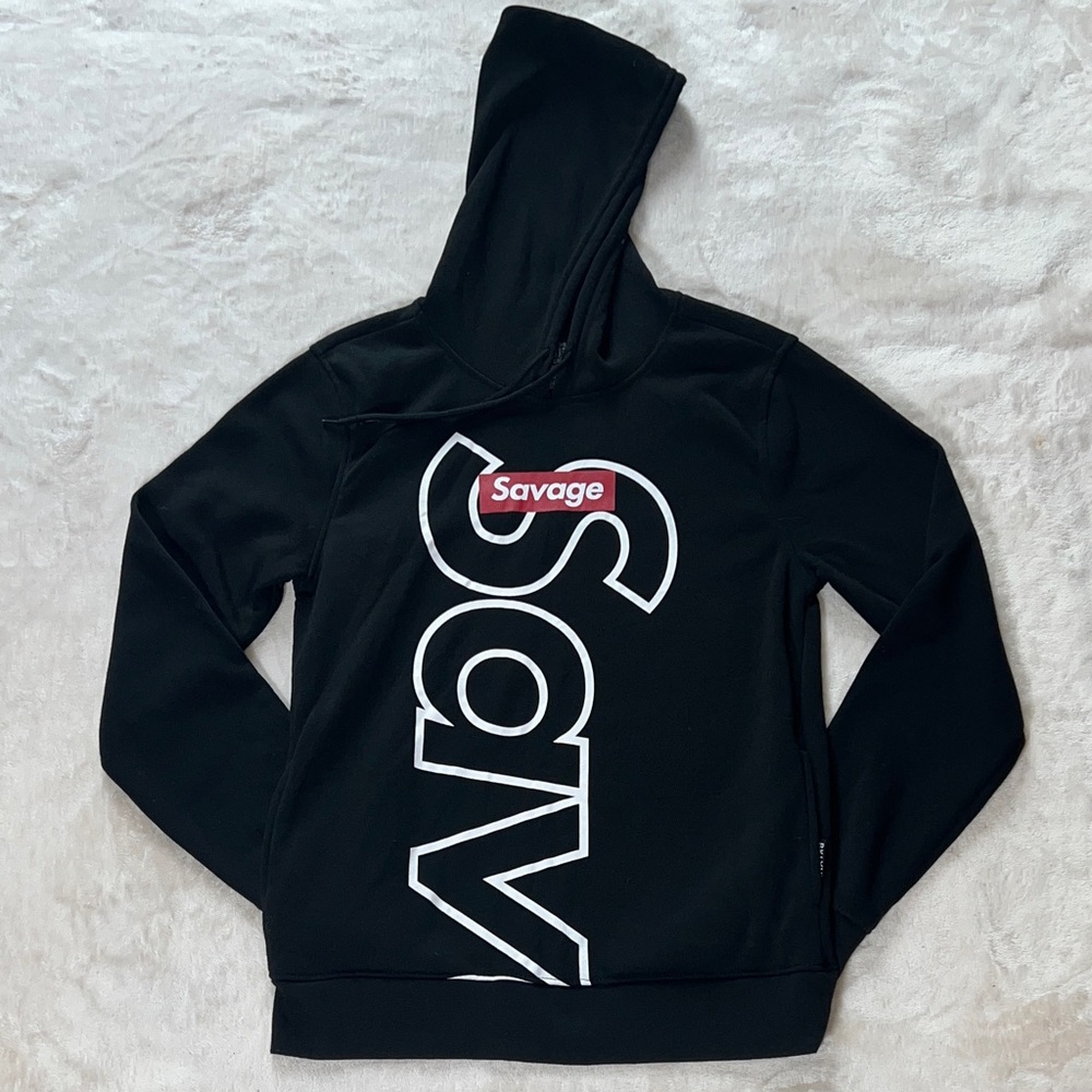 Brooklyn Cloth Savage Black ♥️🖤 Streetwear Front Pockets Hoodie Sweatshirt SZ S
